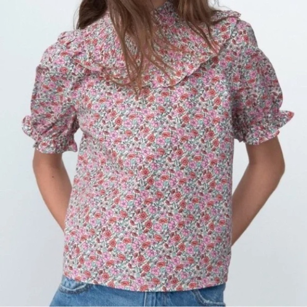 Zara High Neck Smock Floral Top